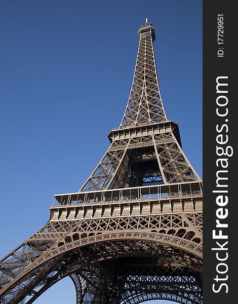 Eiffel Tower on Blue Sky Background in Paris, France