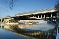 Moscow River, Andreyevsky Bridge And Promenade Stock Image