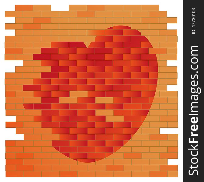 Image walls of red brick with a silhouette of the heart. Image walls of red brick with a silhouette of the heart