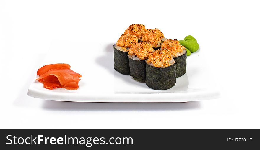 Photo of a rolled and sushi