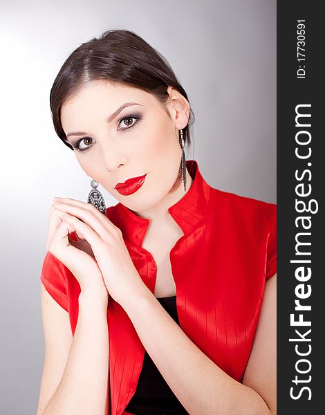 Sensual young adult woman with beautiful red lips. Sensual young adult woman with beautiful red lips