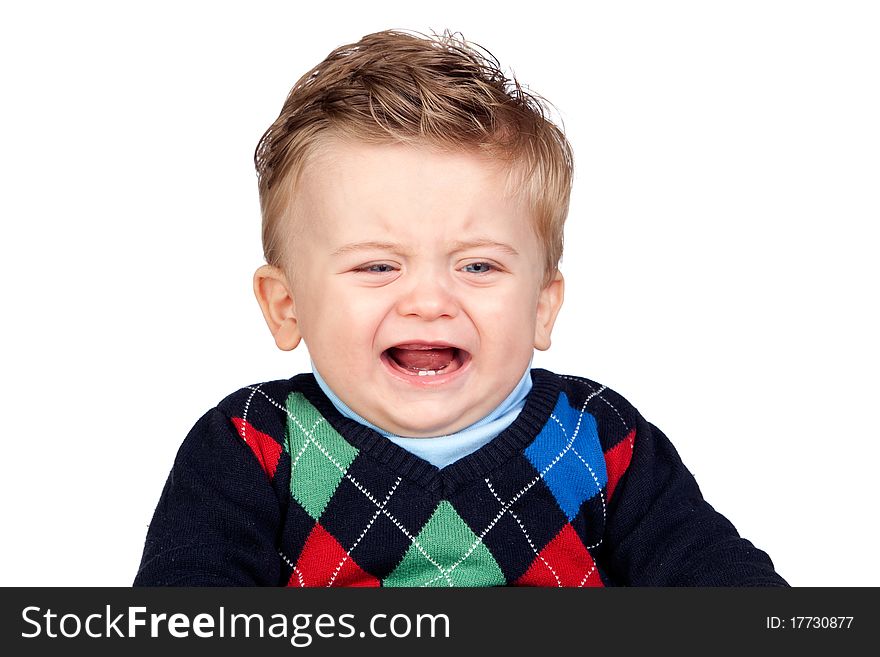 Sad baby isolated on white background. Sad baby isolated on white background