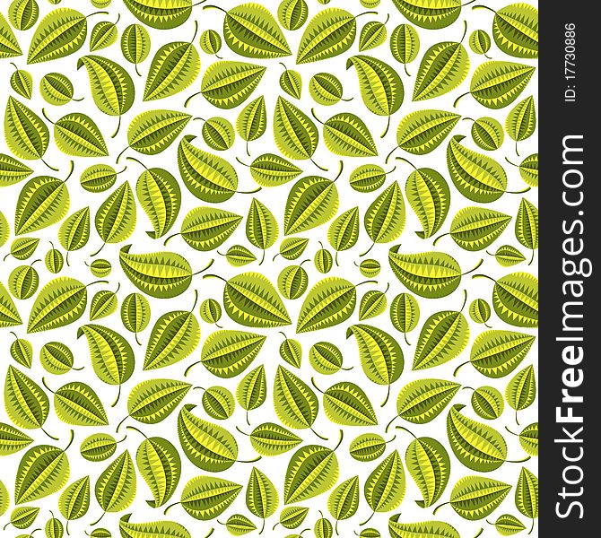 Seamless bright green leaves pattern, stylized ornamental background. Seamless bright green leaves pattern, stylized ornamental background
