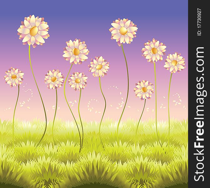 Beautiful summer flowers and grass, left to right seamless. Beautiful summer flowers and grass, left to right seamless