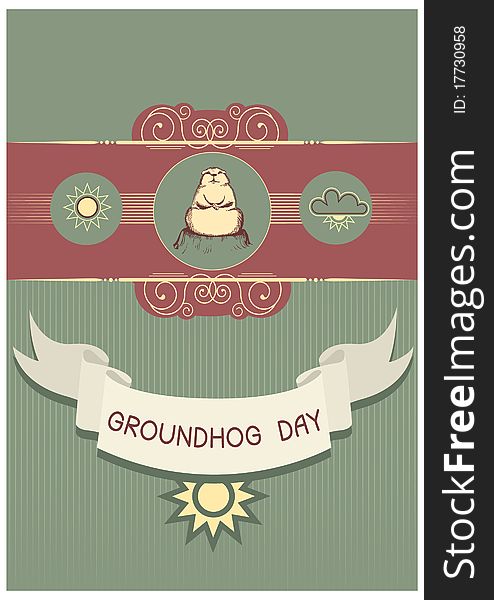 Groundhog day with text. Vector graphic postcard. Groundhog day with text. Vector graphic postcard