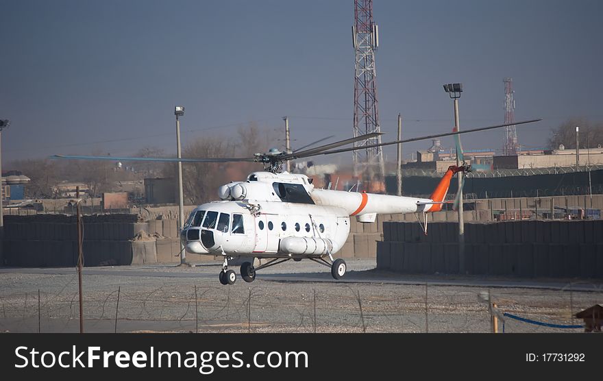 Civilian operated MI-8 Hip just after takeoff. Civilian operated MI-8 Hip just after takeoff