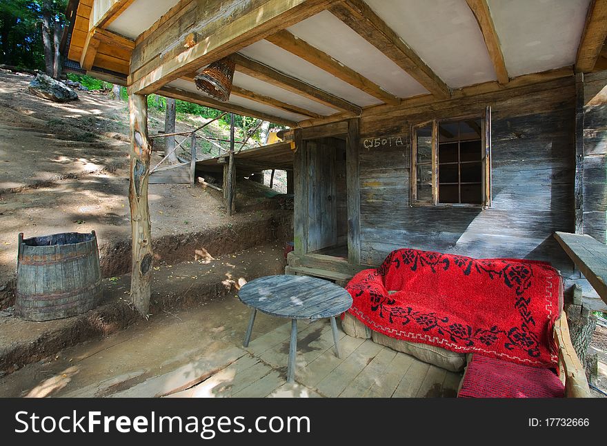 Exterior of a country house, traditional style of architecture in Serbia.