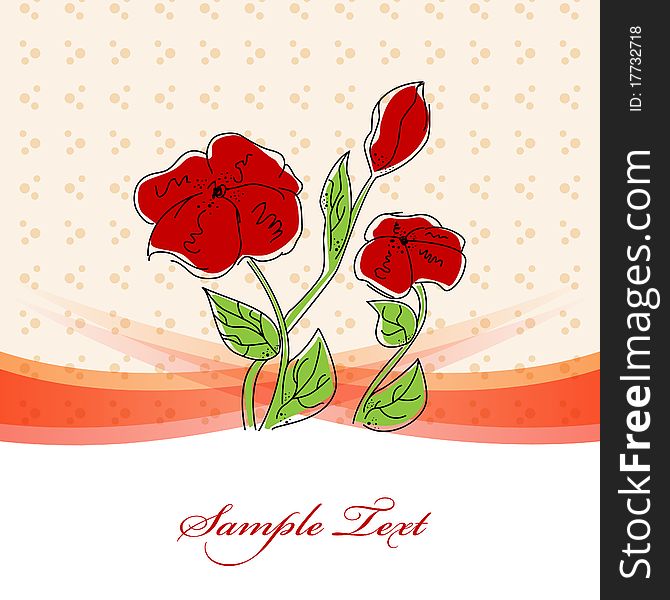 Vector vintage  greeting card with red flowers