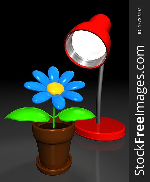Artificial flower enjoying the lamplight office, 3d rendering