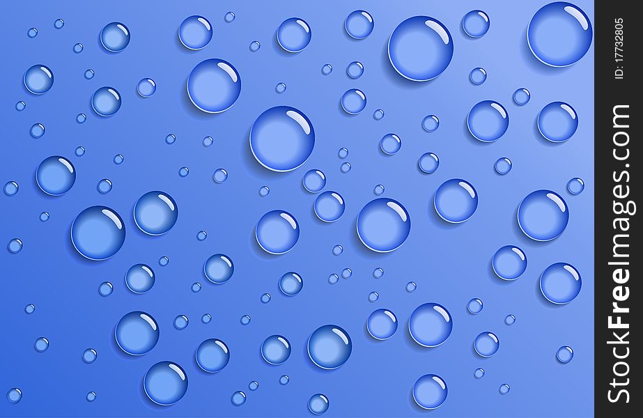 Water Droplets Are On A Blue Background.