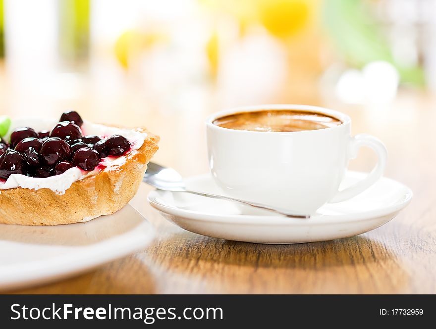 Dessert made of fruit and coffee cup. Dessert made of fruit and coffee cup