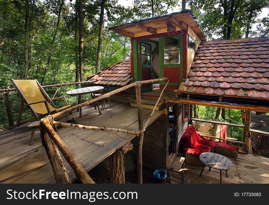 Exterior of a country house, traditional style of architecture in Serbia.