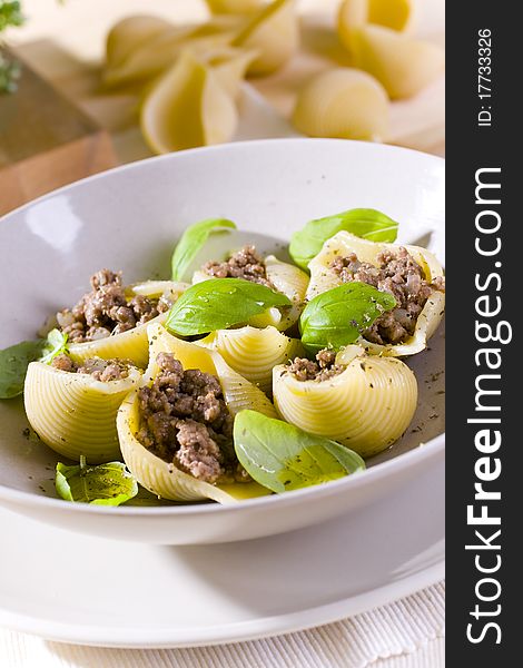 Pasta shell stuffed with various cheese and meat