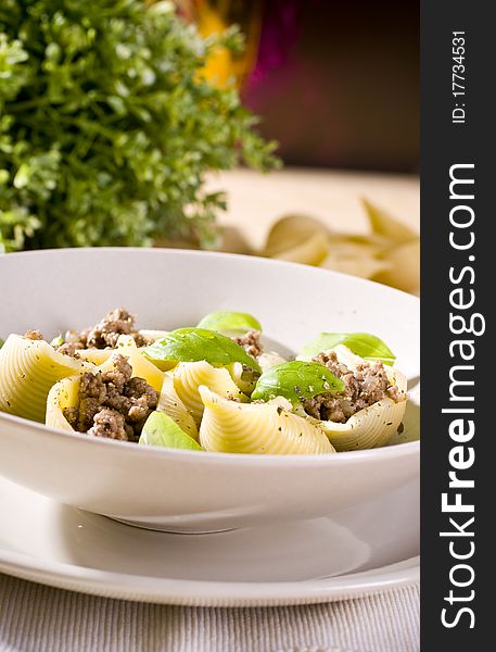 Delicious dinner shell pasta bolognese