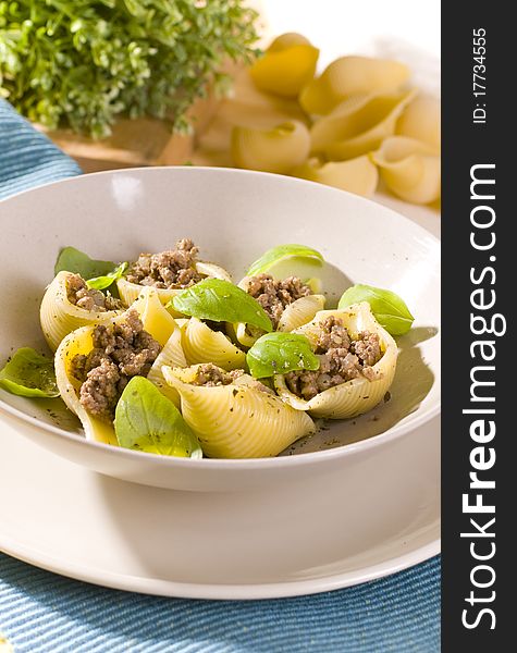 Delicious dinner shell pasta bolognese