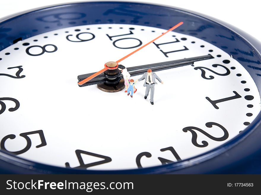 Family on clock in white background. Family on clock in white background