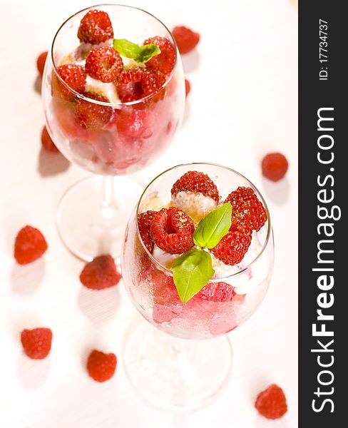 Raspberry scoop with ice fruit