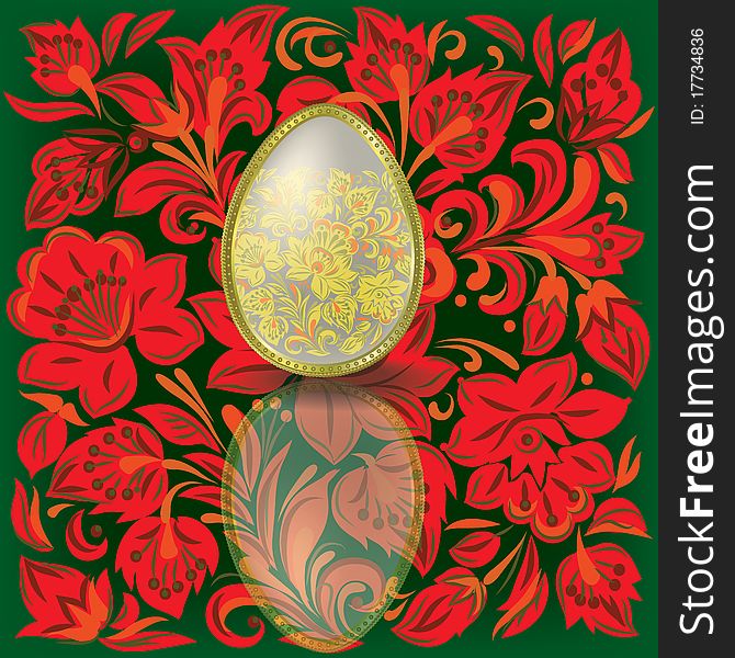 Gold easter egg on floral  background