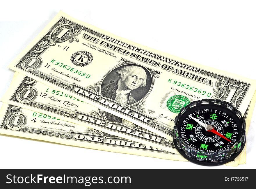 United States of America dollar with compass. United States of America dollar with compass