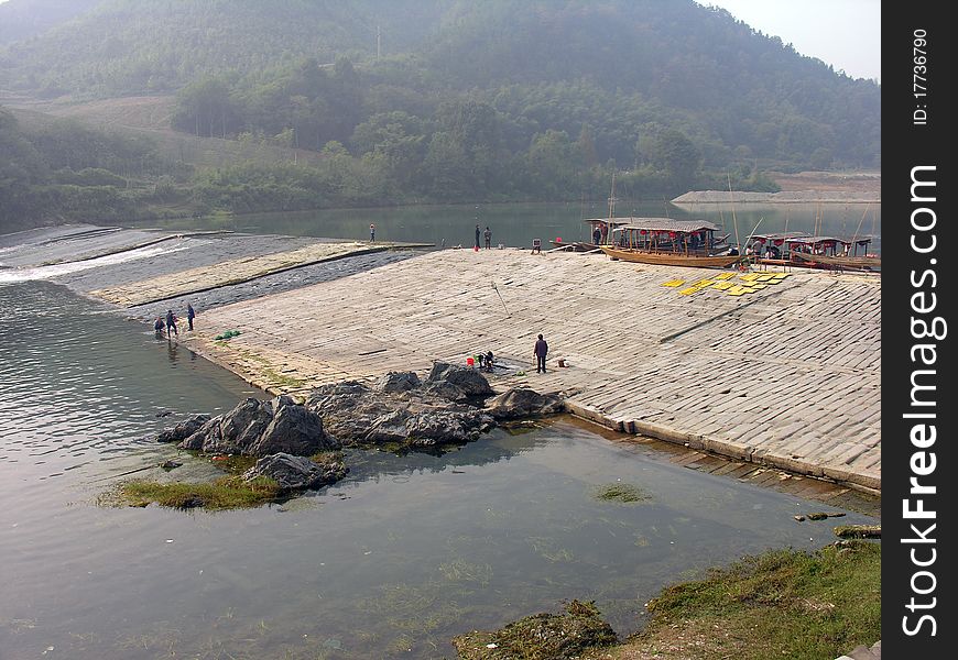 In shexian county fishing beam dam is a famour travel spot and historic building of Anhui, China
