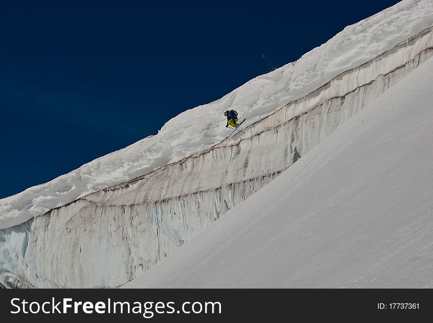 Freerider on the slope, Caucasus mountains. Freerider on the slope, Caucasus mountains