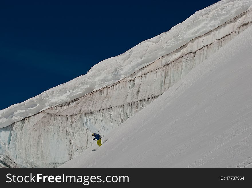 Freerider on the slope, Caucasus mountains. Freerider on the slope, Caucasus mountains