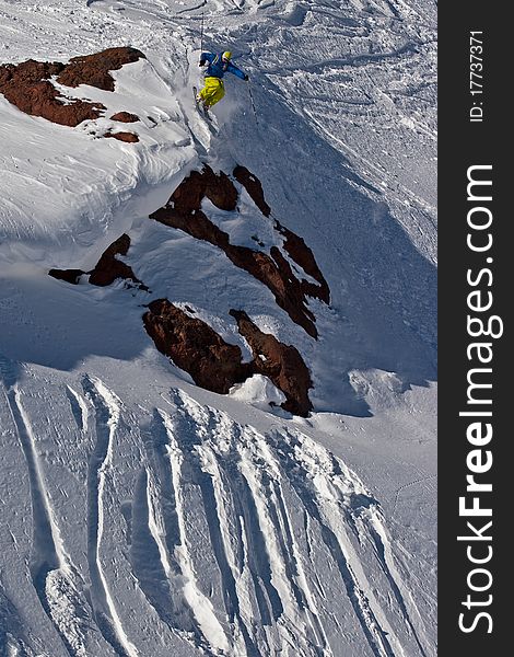 Freerider on the slope, Caucasus mountains. Freerider on the slope, Caucasus mountains