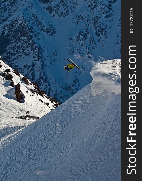 Freerider on the slope, Caucasus mountains. Freerider on the slope, Caucasus mountains