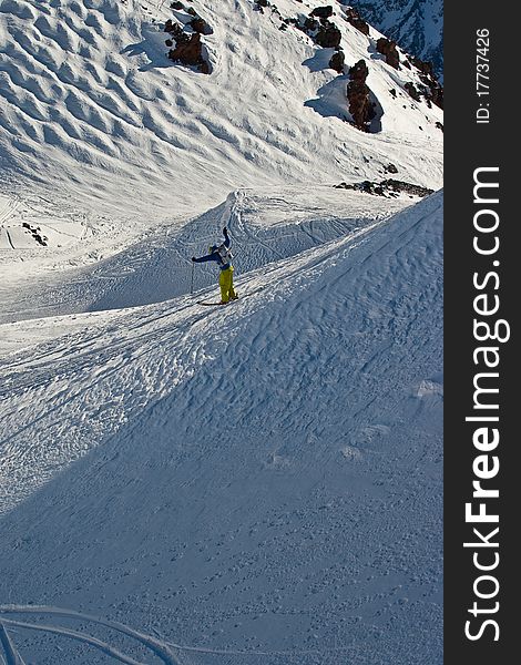 Freerider on the slope, Caucasus mountains. Freerider on the slope, Caucasus mountains