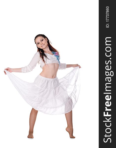 Cool dancer woman over white background