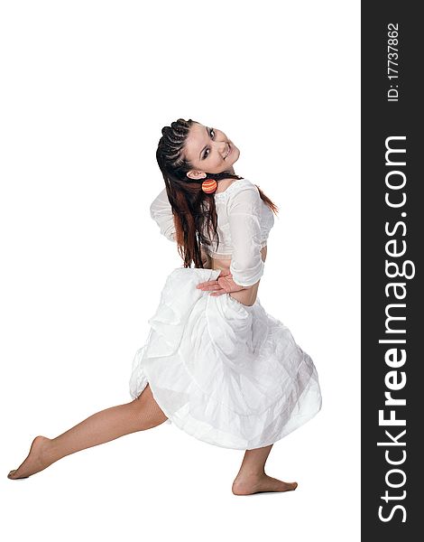 Cool dancer woman over white background