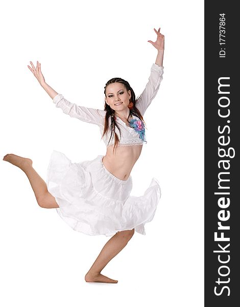 Cool dancer woman over white background