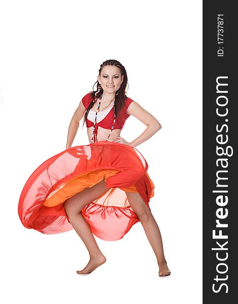 Cool dancer woman over white background