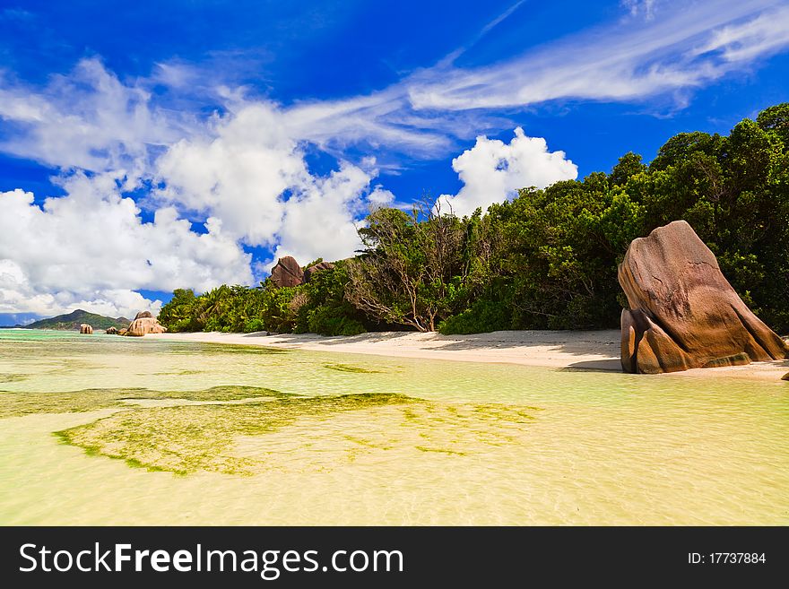 Beach Source d'Argent at Seychelles - nature background