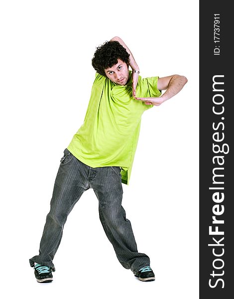 Cool dancer man over white background