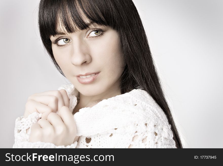 Cool dancer woman on gray background