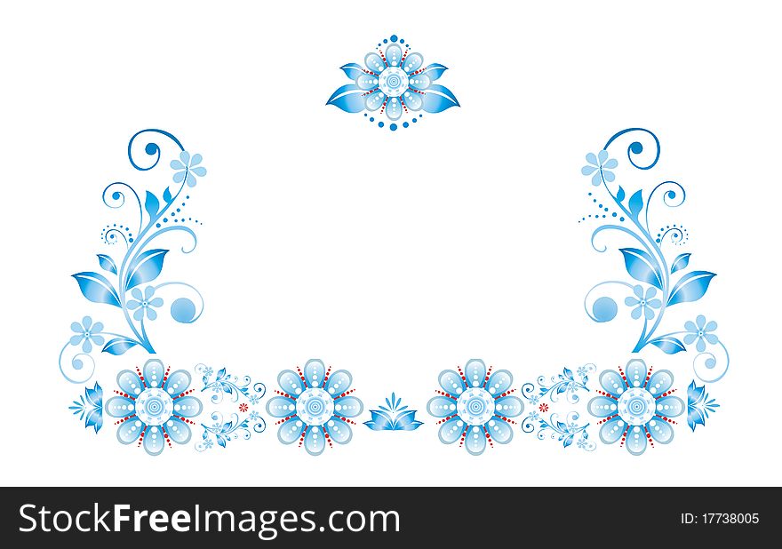 Blue decorative vegetative pattern on white. Blue decorative vegetative pattern on white