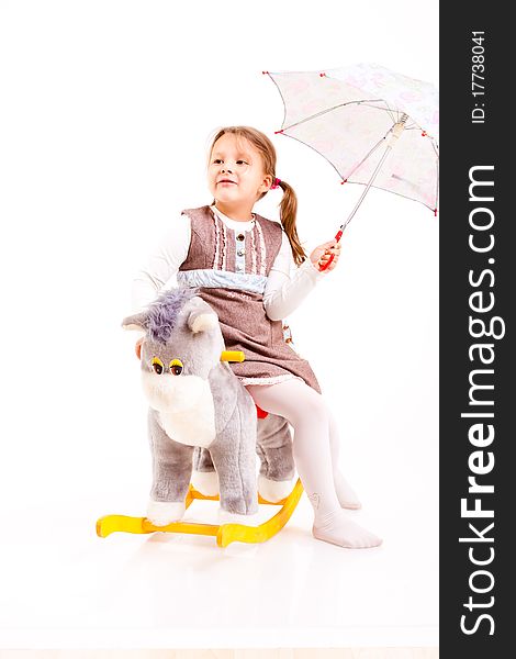 Girl with an umbrella on a white background. Girl with an umbrella on a white background