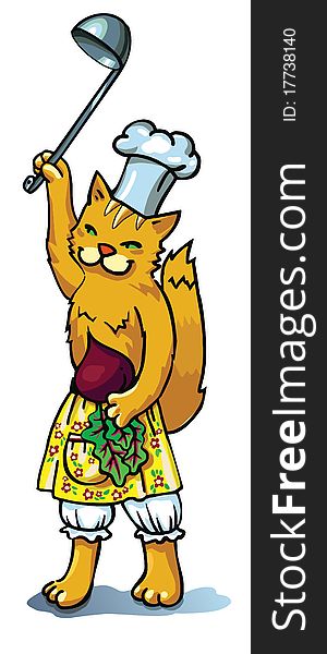Cat - chef cooks delicious soup from beet. Cat - chef cooks delicious soup from beet