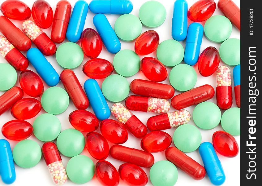 Colorful tablets with capsules health-care abstract background
