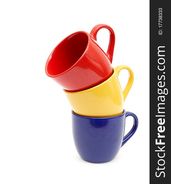 Beautiful color cups on a white background