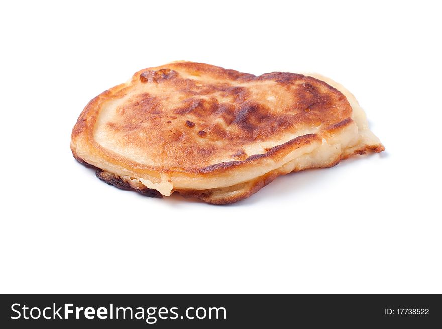 Cooking pancakes on a white background.