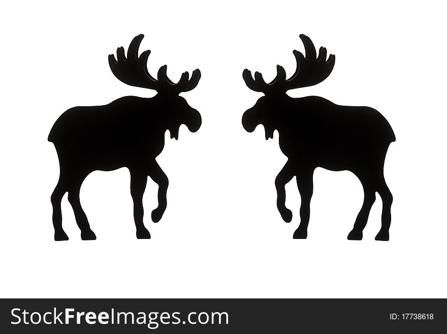 Silhouette of two elks are isolated on a white background