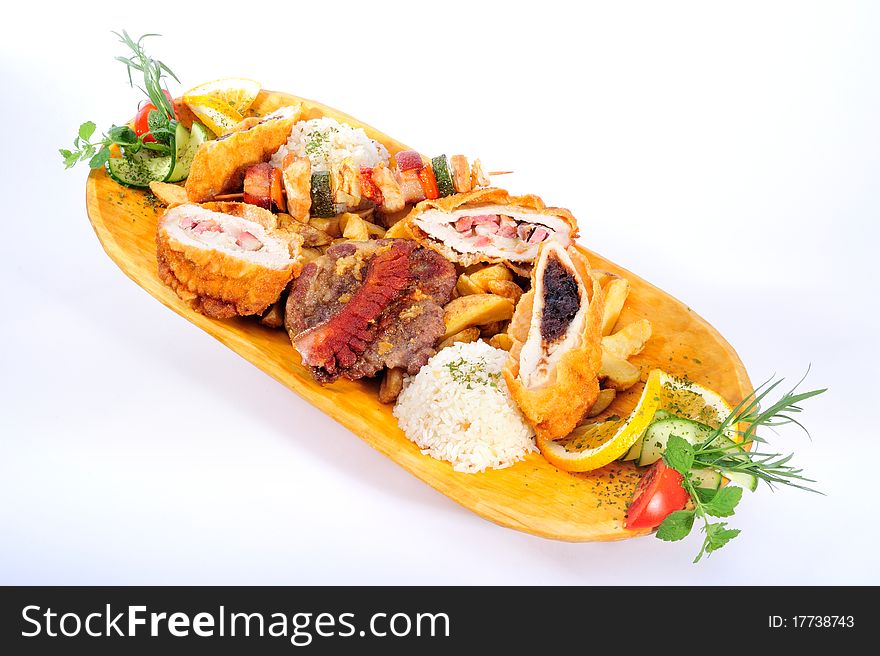 Fried meat plate with chips