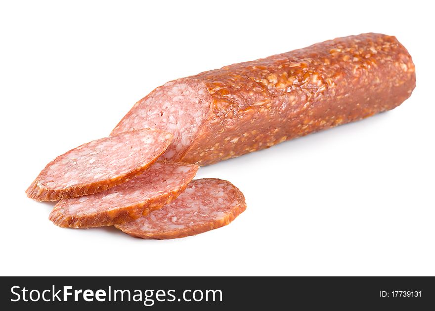 Smoked sausage isolated on a white background. Smoked sausage isolated on a white background