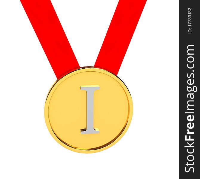 Gold Medal Over White Background