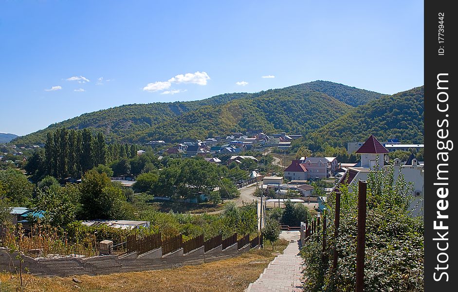 View of  village in  mountains, Krasnodar Region, Russia.