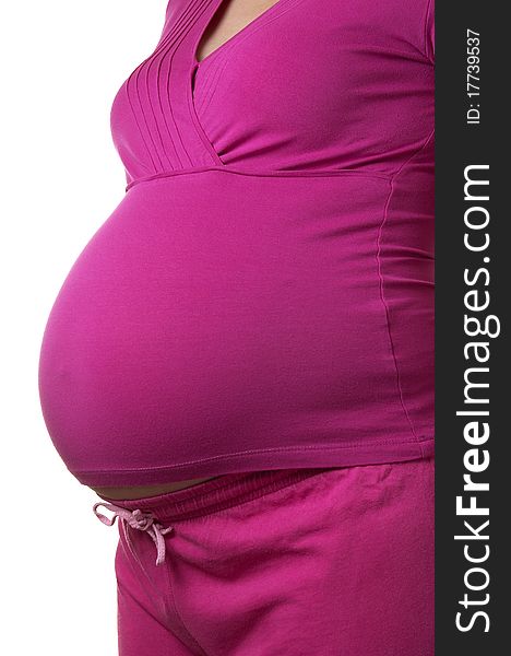 Stomach of pregnant woman over white background. Stomach of pregnant woman over white background