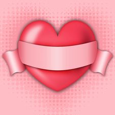 Red Heart With A Ribbon For Inscription Royalty Free Stock Images