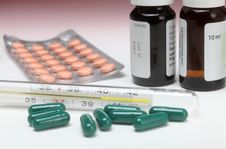 Thermometer And Pills Royalty Free Stock Photo Thermometer And Pills Royalty Free Stock Photo